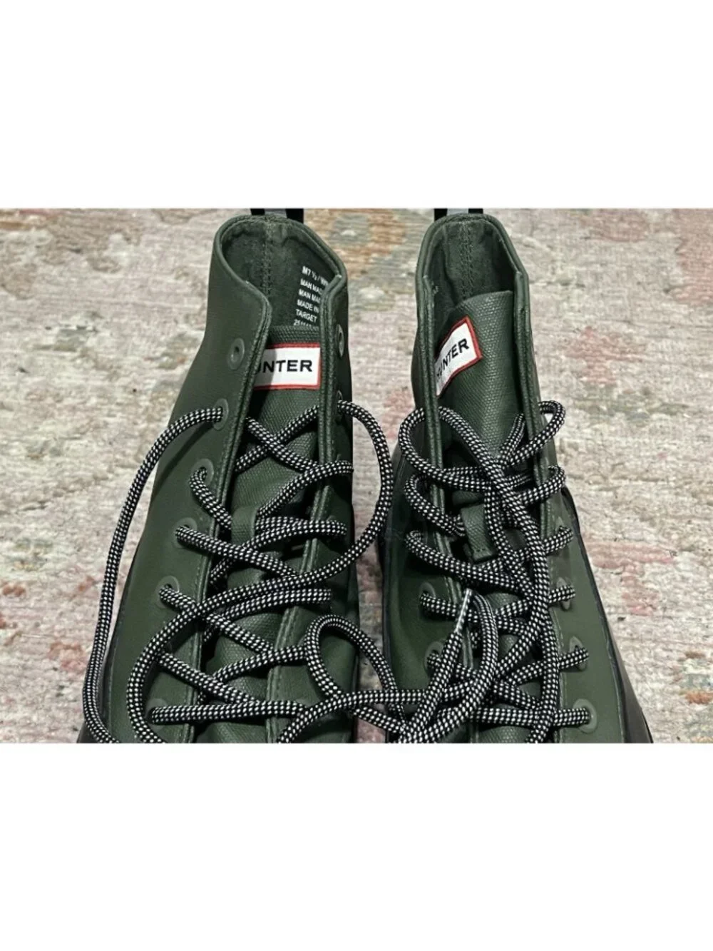 Hunter x Target Green Canvas/ Black Rubber Ankle Rain Boots Men 7.5 Women 9.5